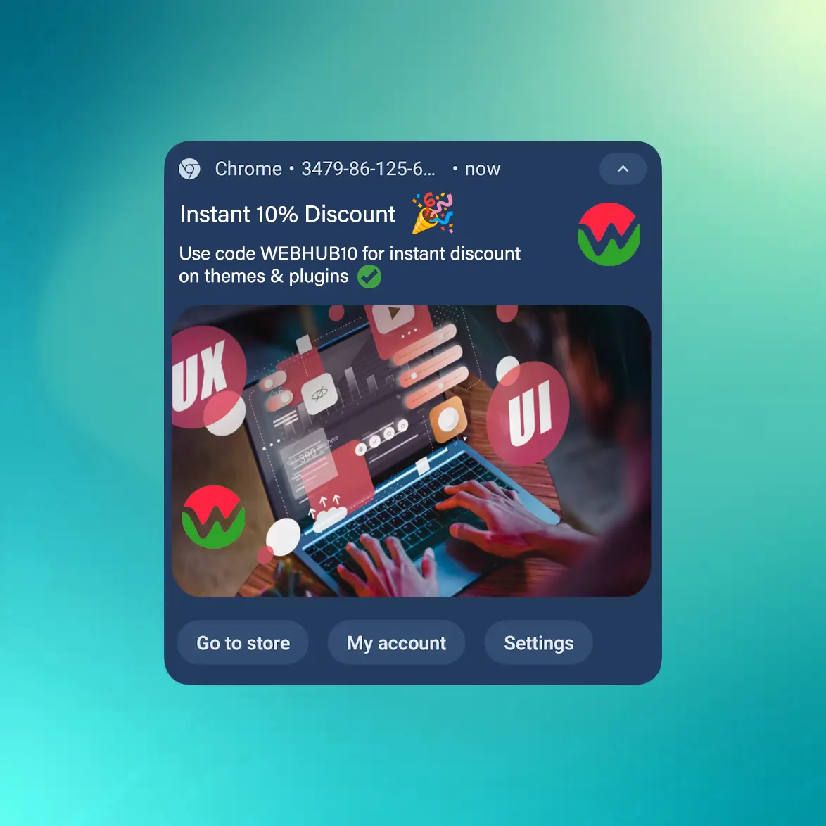 Screenshot of the app sending web push notifications